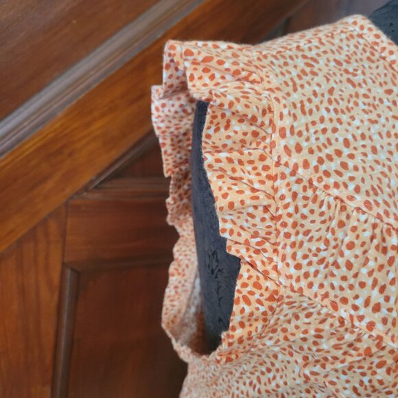 Loft Vintage Soft Orange Polka Dot Ruffle Sleeve Button Front Blouse Womens M Co - Picture 3 of 7